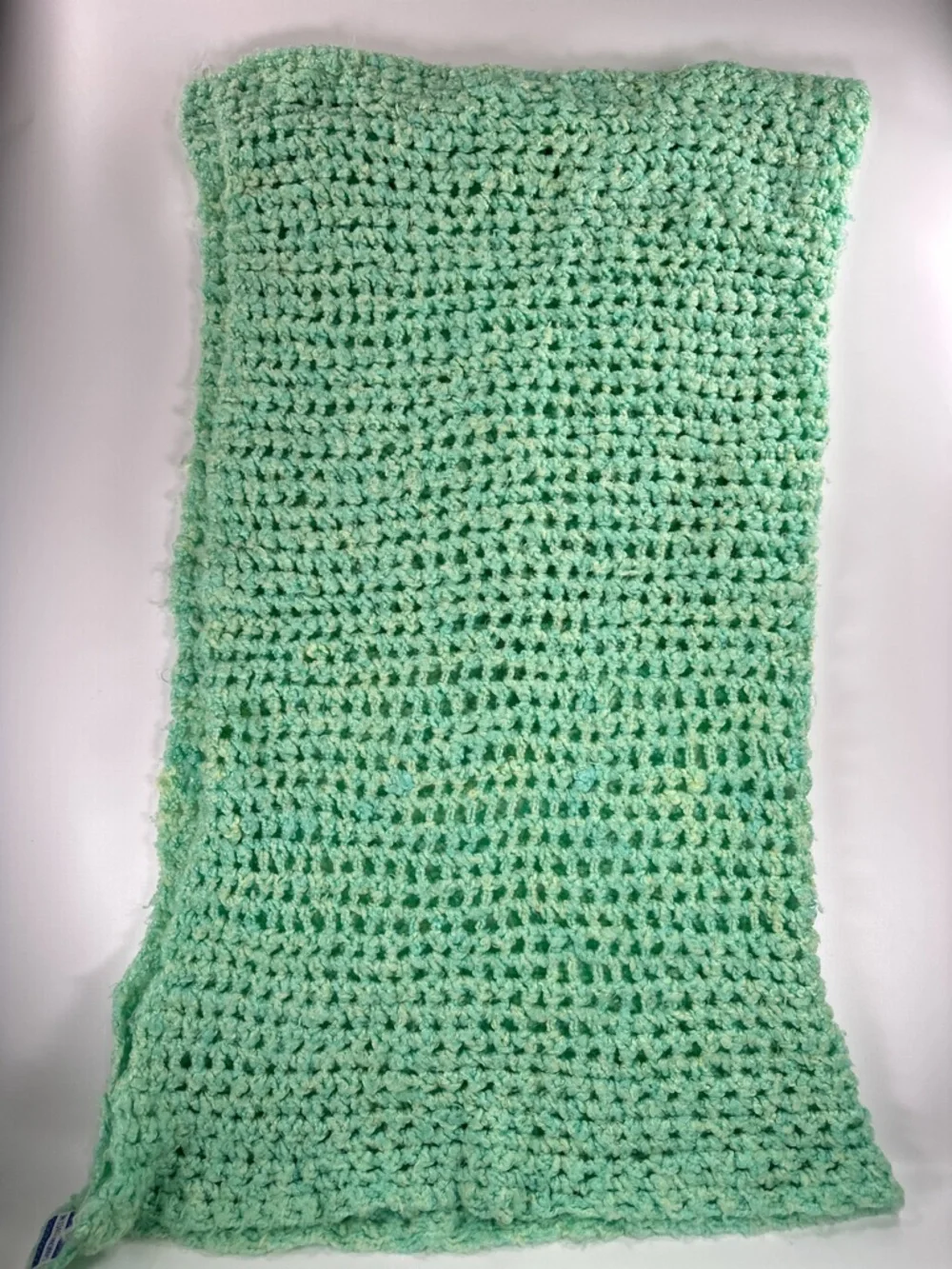 Handmade Mint Green Crochet Afghan Throw 46x44 Grandma Loves Me